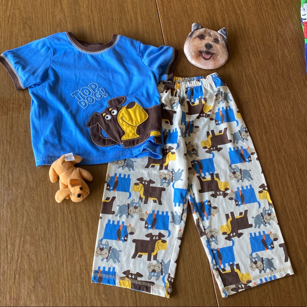 Pajamas, stuffed animal and puppy zipper pouch.
